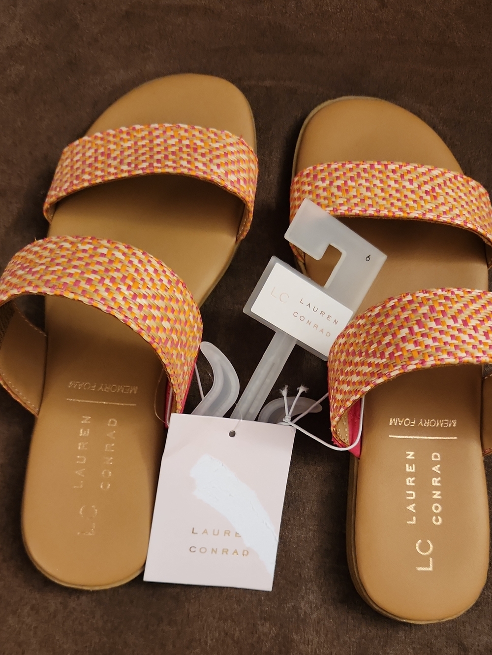LC Lauren Conrad Pink and Orange Woven Double-Strap Slide Sandals